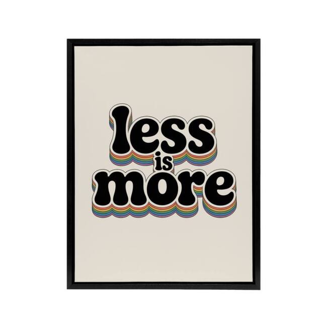 "Artery8 Less Is More Retro Rainbow Font Typography Framed Canvas Art Print in Beige - Size: W12"" x H16""" - image 1