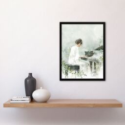"Artery8 Pianist Playing Piano Misty Forest Watercolour Framed Art Print in Green - Size: W12"" x H16""" - thumbnail 4