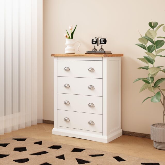 Cabinet Bits Cosenza 4 Drawer Chest of Drawers Chrome Cup Handle in Off-White - image 1