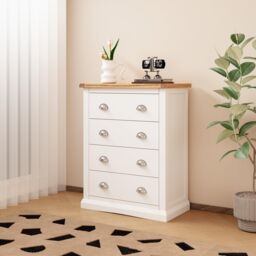 Cabinet Bits Cosenza 4 Drawer Chest of Drawers Chrome Cup Handle in Off-White