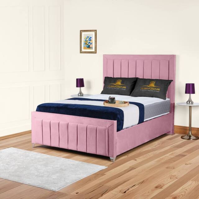 "UK Bed Furniture Sierra Upholstered Bed Frame with 48"" Headboard - Slatted Base in Pink - Size: Super King" - image 1