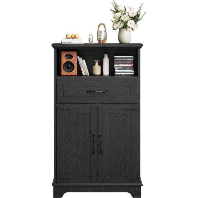 KORVIXA Bathroom Cabinet with Doors & Drawers Freestanding in Black - Size: W600mm x H600mm - image 1