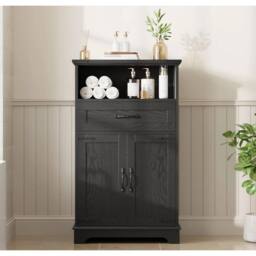KORVIXA Bathroom Cabinet with Doors & Drawers Freestanding in Black - Size: W600mm x H600mm - thumbnail 3