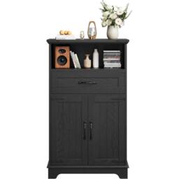 KORVIXA Bathroom Cabinet with Doors & Drawers Freestanding in Black - Size: W600mm x H600mm - thumbnail 1