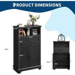 KORVIXA Bathroom Cabinet with Doors & Drawers Freestanding in Black - Size: W600mm x H600mm - thumbnail 2