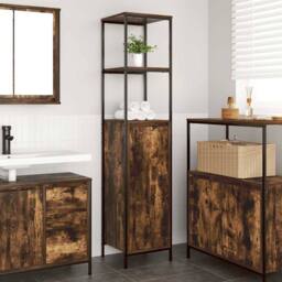 Berkfield Home Bathroom Cabinet with Shelves Smoked Oak 36x35x165 cm in Brown - Size: 36 x 35 x 165 cm - thumbnail 2