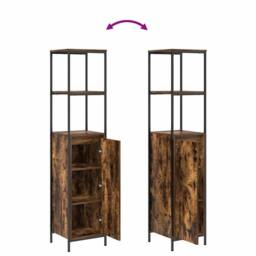 Berkfield Home Bathroom Cabinet with Shelves Smoked Oak 36x35x165 cm in Brown - Size: 36 x 35 x 165 cm - thumbnail 9