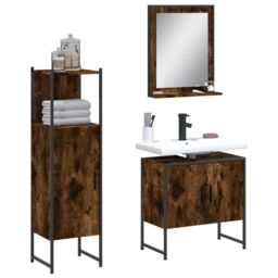 Berkfield Home 3 Piece Bathroom Cabinet Set Smoked Oak Engineered Wood in Brown - thumbnail 1