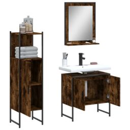 Berkfield Home 3 Piece Bathroom Cabinet Set Smoked Oak Engineered Wood in Brown - thumbnail 4