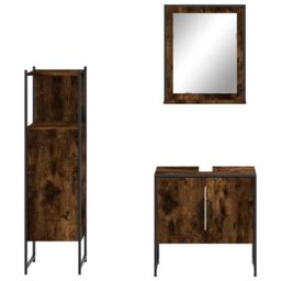 Berkfield Home 3 Piece Bathroom Cabinet Set Smoked Oak Engineered Wood in Brown - thumbnail 6