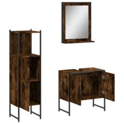 Berkfield Home 3 Piece Bathroom Cabinet Set Smoked Oak Engineered Wood in Brown - thumbnail 5