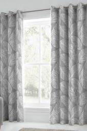 Fusion 'Matteo' 100% Cotton Light Filtering Pair of Eyelet Curtains in Grey - Size: 168 cm width x 229 cm drop - thumbnail 1