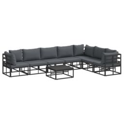 Berkfield Home Garden Sofa Set with Cushion with Pillow 8 pcs Black Aluminium - thumbnail 2