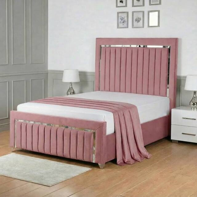 Living Comfort Bedz Chrome Edge Ottoman Gas Lift Storage Bed with 48 Inch Headboard in Pink - Size: Double - image 1