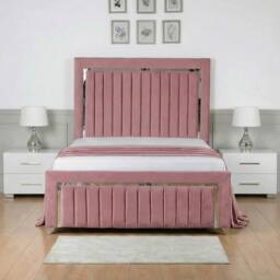 Living Comfort Bedz Chrome Edge Ottoman Gas Lift Storage Bed with 48 Inch Headboard in Pink - Size: Double - thumbnail 2
