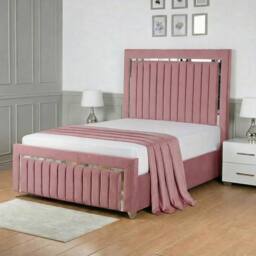 Living Comfort Bedz Chrome Edge Ottoman Gas Lift Storage Bed with 48 Inch Headboard in Pink - Size: Double - thumbnail 1