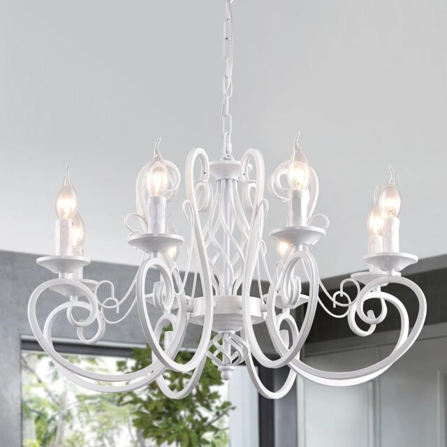 Garwarm French Country Chandeliers Kitchen Island Candle Iron Chandelier Industrial Vintage Pendant Light Fixture for Farmhouse in White - image 1