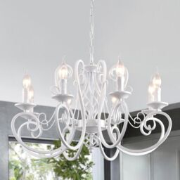 Garwarm French Country Chandeliers Kitchen Island Candle Iron Chandelier Industrial Vintage Pendant Light Fixture for Farmhouse in White