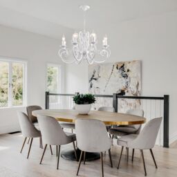 Garwarm French Country Chandeliers Kitchen Island Candle Iron Chandelier Industrial Vintage Pendant Light Fixture for Farmhouse in White - thumbnail 6
