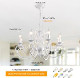 Garwarm French Country Chandeliers Kitchen Island Candle Iron Chandelier Industrial Vintage Pendant Light Fixture for Farmhouse in White - thumbnail 2