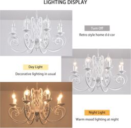 Garwarm French Country Chandeliers Kitchen Island Candle Iron Chandelier Industrial Vintage Pendant Light Fixture for Farmhouse in White - thumbnail 4