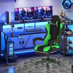 Alivio Ergonomic Gaming Chair with Massage Lumbar Cushion in Green - thumbnail 3