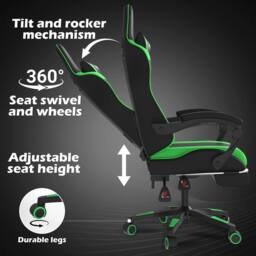 Alivio Ergonomic Gaming Chair with Massage Lumbar Cushion in Green - thumbnail 8