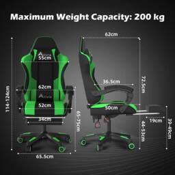 Alivio Ergonomic Gaming Chair with Massage Lumbar Cushion in Green - thumbnail 7