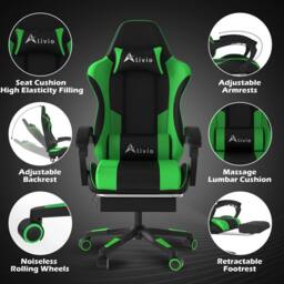 Alivio Ergonomic Gaming Chair with Massage Lumbar Cushion in Green - thumbnail 9