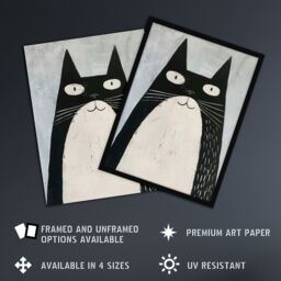 "Artery8 Cute Black White Tuxedo Cat Lover Pet Painting Framed Wall Art - Size: W12"" x H16""" - thumbnail 2