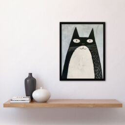 "Artery8 Cute Black White Tuxedo Cat Lover Pet Painting Framed Wall Art - Size: W12"" x H16""" - thumbnail 4