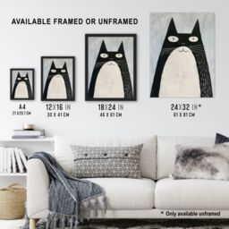 "Artery8 Cute Black White Tuxedo Cat Lover Pet Painting Framed Wall Art - Size: W12"" x H16""" - thumbnail 3