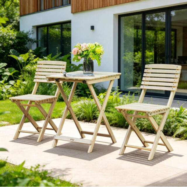 Direct Wicker Foldable Acacia Wood Square Bistro Set - Sanded Finish in Cream - Size: 2 Seater - image 1