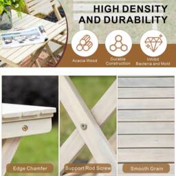 Direct Wicker Foldable Acacia Wood Square Bistro Set - Sanded Finish in Cream - Size: 2 Seater - thumbnail 4