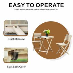 Direct Wicker Foldable Acacia Wood Square Bistro Set - Sanded Finish in Cream - Size: 2 Seater - thumbnail 6