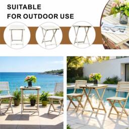 Direct Wicker Foldable Acacia Wood Square Bistro Set - Sanded Finish in Cream - Size: 2 Seater - thumbnail 5