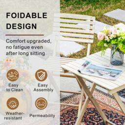 Direct Wicker Foldable Acacia Wood Square Bistro Set - Sanded Finish in Cream - Size: 2 Seater - thumbnail 3