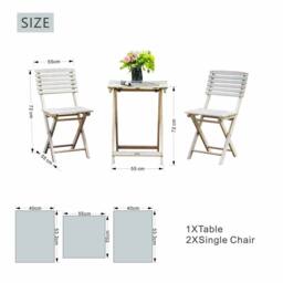 Direct Wicker Foldable Acacia Wood Square Bistro Set - Sanded Finish in Cream - Size: 2 Seater - thumbnail 2