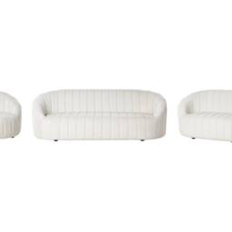 Wyld and Coco 6-Seater Off-White Velvet Tufted Sofa Set - Low Back in White - thumbnail 2