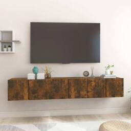 Berkfield Home Hanging TV Cabinets 3 pcs Smoked Oak 60x30x30 cm in Brown - Size: 60 x 30 x 30 cm - thumbnail 2