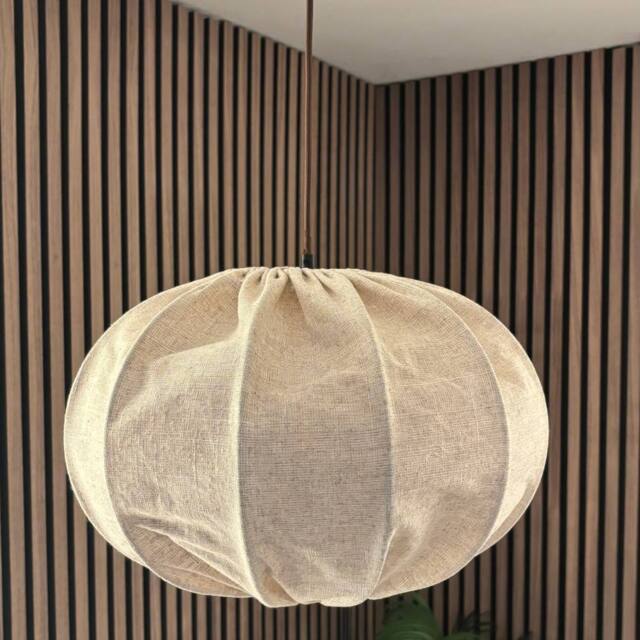 CGC Lighting Serafina Large Oval Oatmeal Loose Linen Fabric Lampshade in Beige - image 1