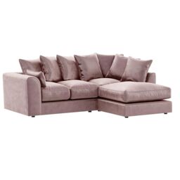 Furnishings For Less UK Brooklyn Plush Velvet 3 to 4 Seater L Shaped Corner Sofa Right Hand Facing in Pink - thumbnail 1