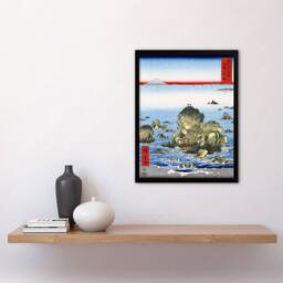Artery8 Utagawa Hiroshige Framed Wall Art Print Futami Bay In Ise Province in Blue - Size: A4 - thumbnail 2
