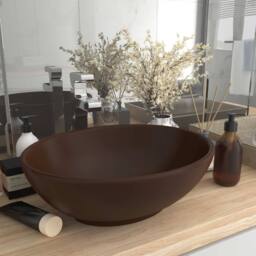 Berkfield Home Luxury Basin Oval-shaped Matt Dark Brown 40x33 cm Ceramic - thumbnail 2