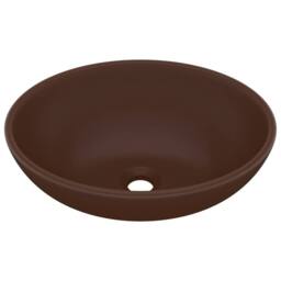 Berkfield Home Luxury Basin Oval-shaped Matt Dark Brown 40x33 cm Ceramic - thumbnail 3