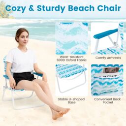 Gymax 4 Pieces Beach Umbrella Set Portable Parasol With Foldable Chairs-Blue in Blue - thumbnail 9