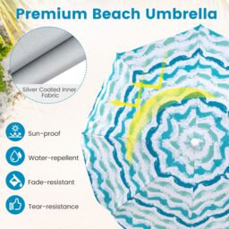 Gymax 4 Pieces Beach Umbrella Set Portable Parasol With Foldable Chairs-Blue in Blue - thumbnail 6