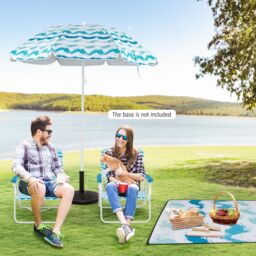 Gymax 4 Pieces Beach Umbrella Set Portable Parasol With Foldable Chairs-Blue in Blue - thumbnail 4