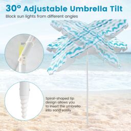 Gymax 4 Pieces Beach Umbrella Set Portable Parasol With Foldable Chairs-Blue in Blue - thumbnail 7