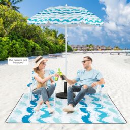 Gymax 4 Pieces Beach Umbrella Set Portable Parasol With Foldable Chairs-Blue in Blue - thumbnail 3